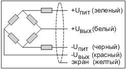 Схема электрических соединений. Тензометрический датчик серии РС-12 (датчики сдвига)