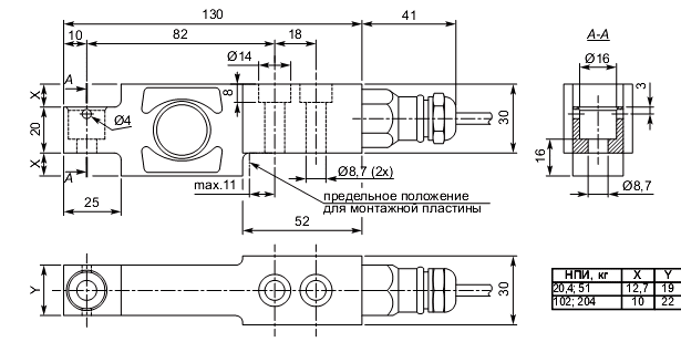 Тензометрический датчик на сдвиг серии SB-6